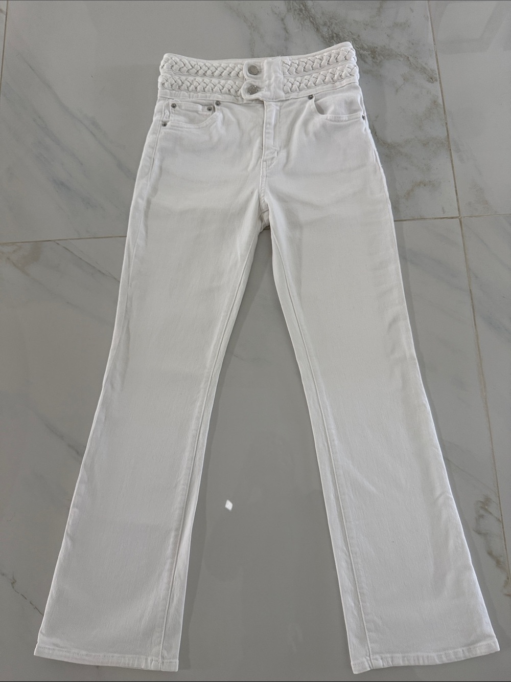 Derek Lam White Braided-Waist Flare Jeans